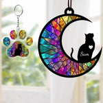 PIKURLUV custom cat memorial suncatcher comparing the different available sizes of four inches and nine inches side by side