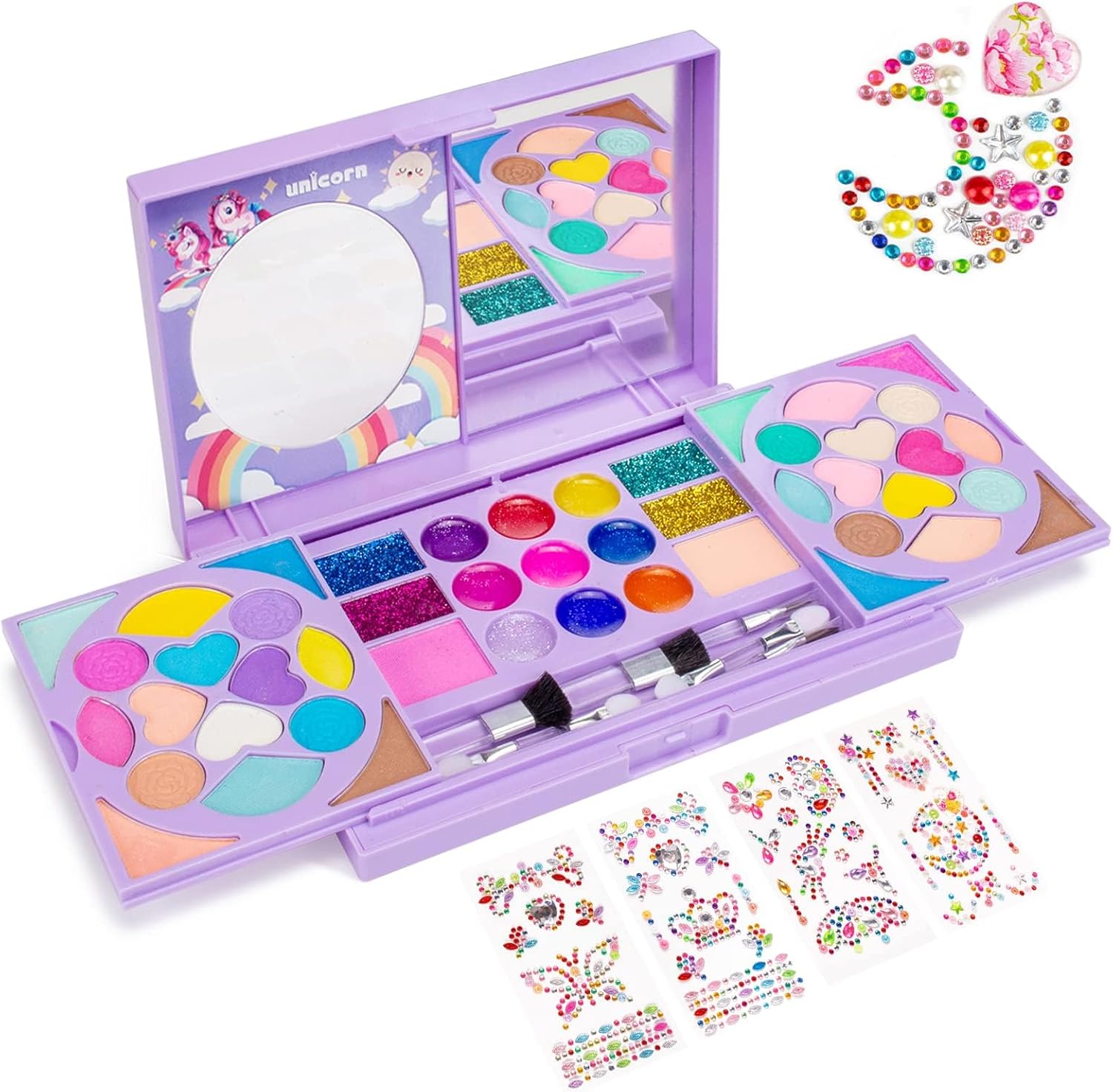 Tomons Kids Washable Makeup Kit front view showing the closed purple palette box.