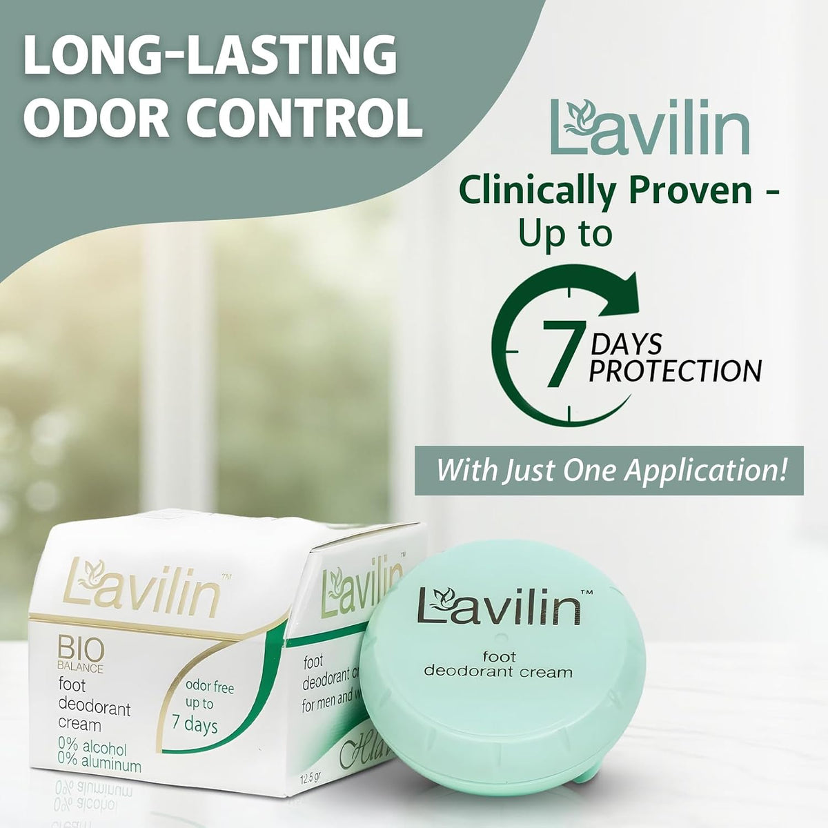 Lavilin foot deodorant cream open jar display