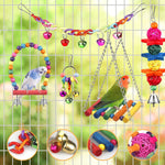 YIXUND avian playground showing the colorful hammock bridge suspended with sturdy metal attachment hooks