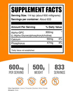 BulkSupplements Alpha GPC 300mg unflavored choline supplement packaging details