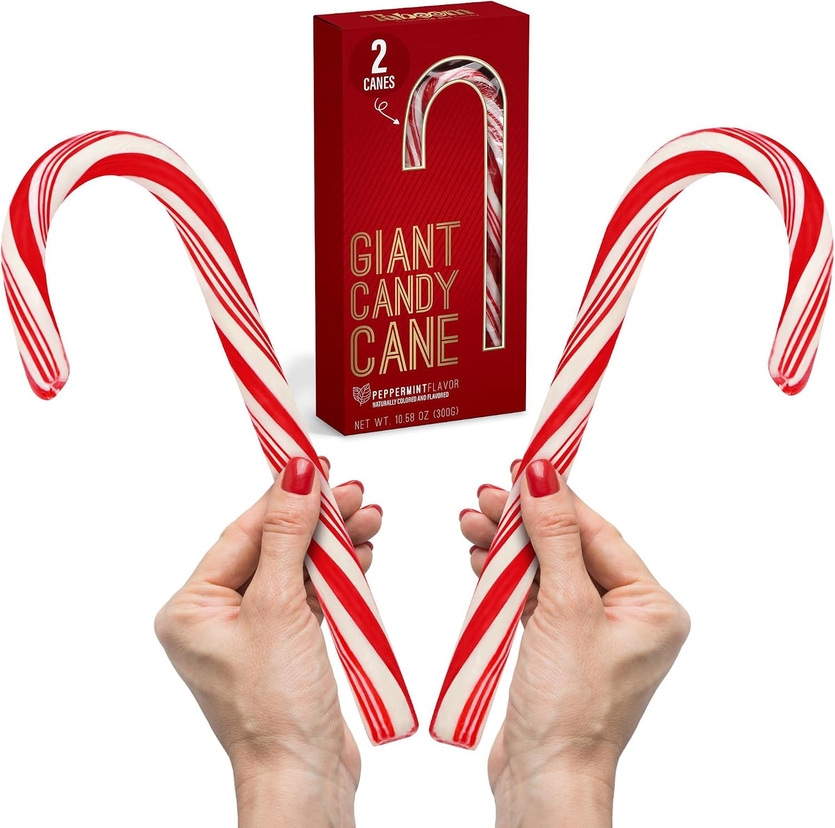 Taboom individually wrapped giant Christmas candy sticks showing natural red stripes