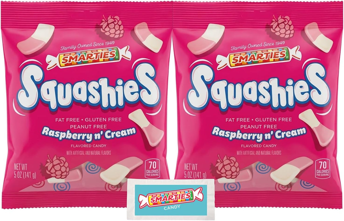 Smarties Squashies Foam Marshmallows Gummy Candies & Smarties Sample Packet Variety Pack - Raspberry & Cream Flavored - Allergen Free, Peanut Free & Gluten Free Candy - Soft & Chewy Squashies Candies - 5 oz Bag (Pack of 3) - Image 9