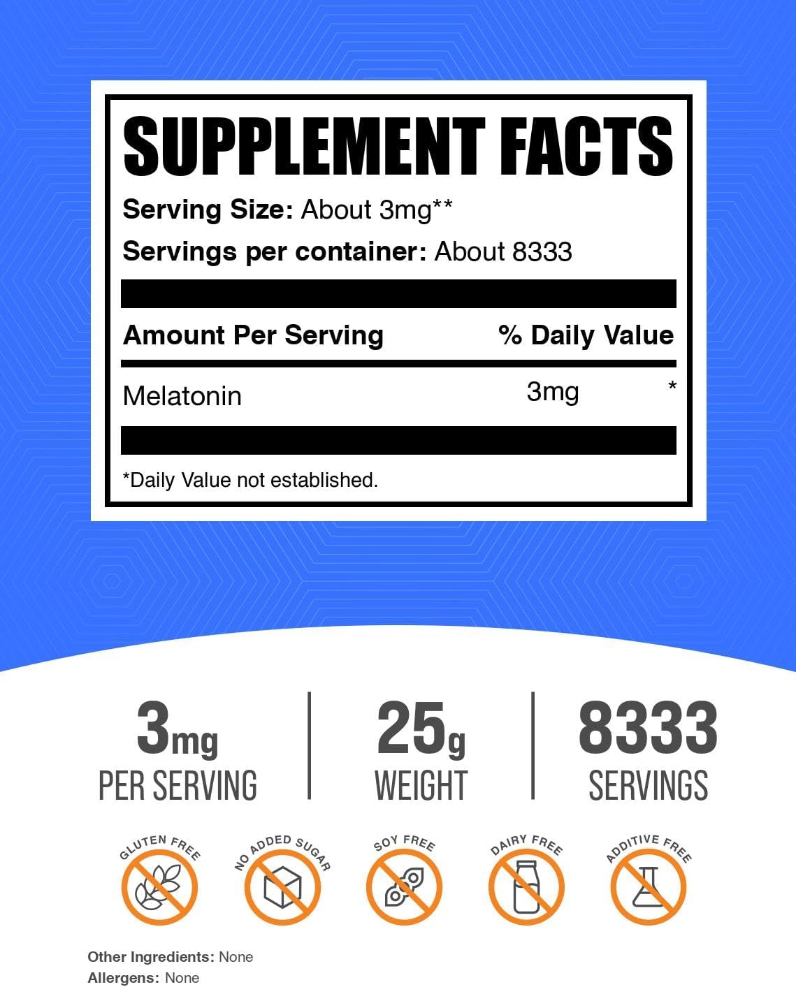 BulkSupplements melatonin sleep aid powder for adults nutrition facts label