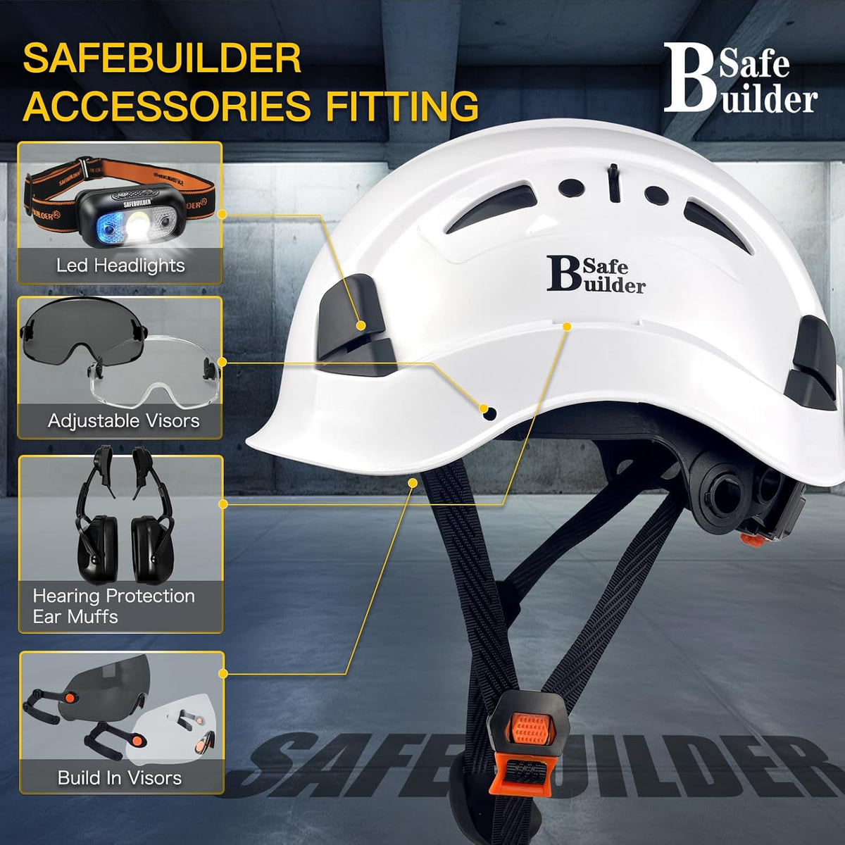 Safebuilder safety helmet with Y-type adjustable chinstrap