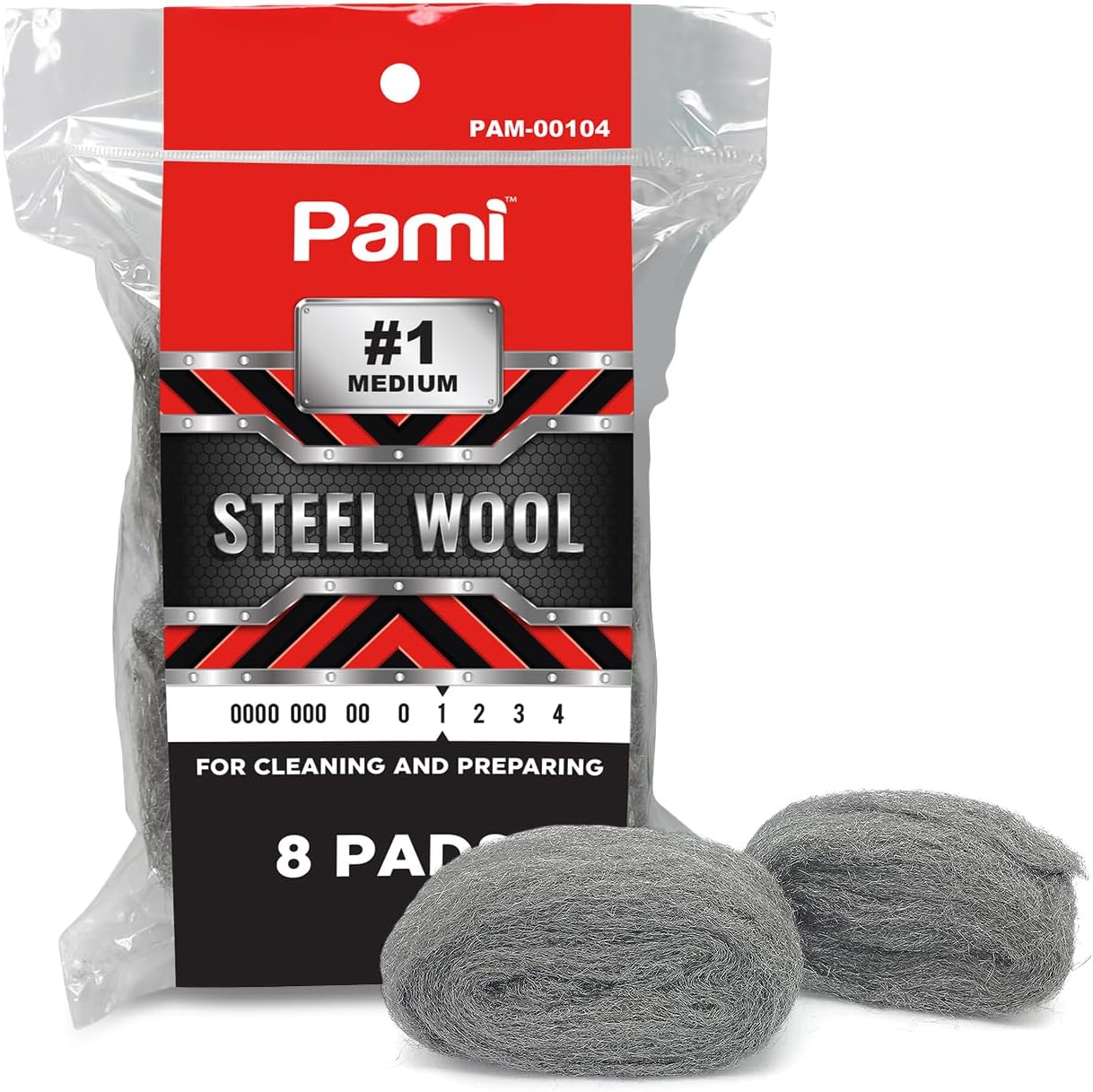 PAMI Pack of 8 Stainless Steel Fiber Sponge Scrubbers - Reusable Non-Scratch Steel Wool Pads (#0000 Oooo to #4) for Kitchen & Bathroom Cleaning - Image 1