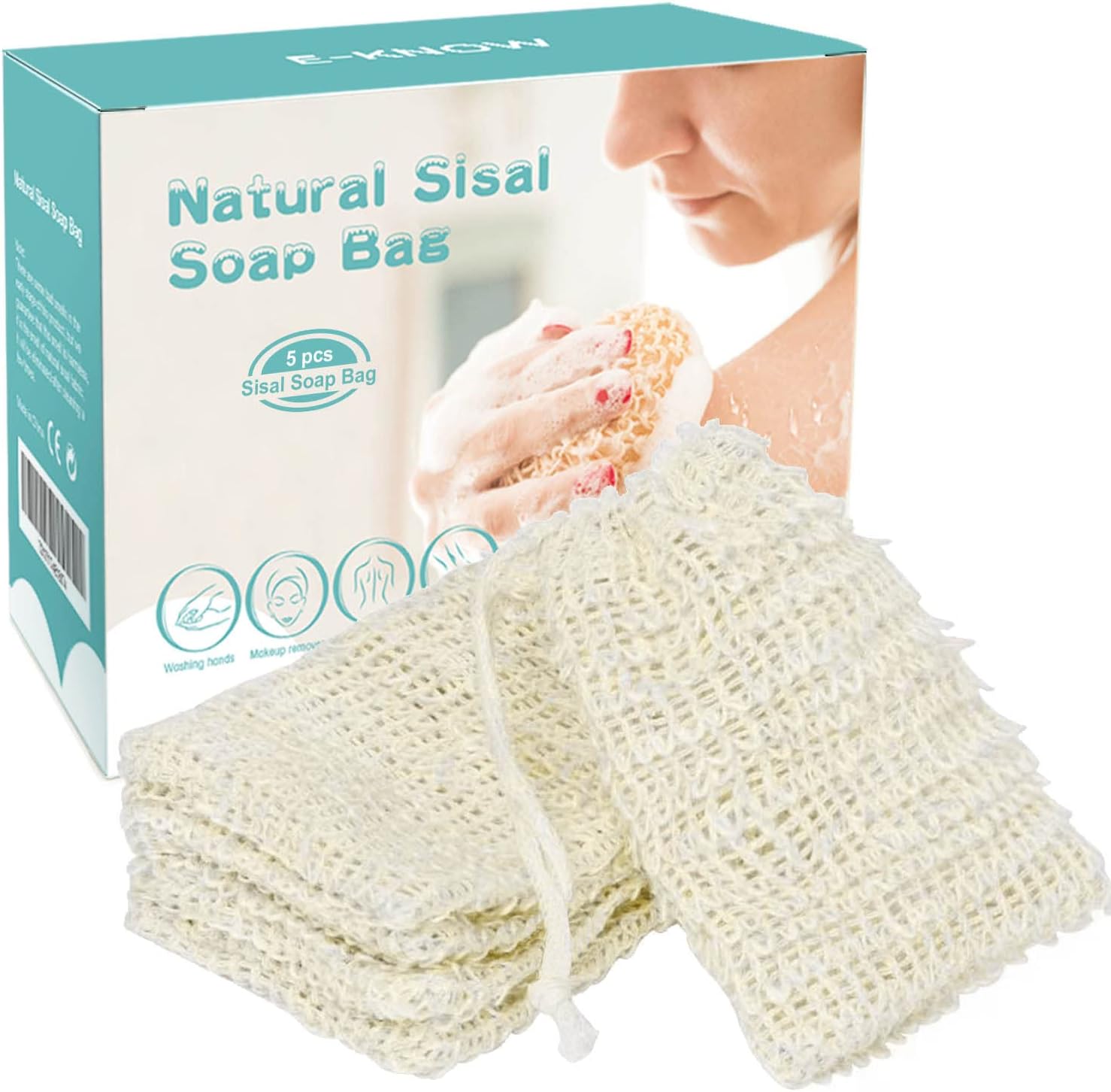 E-Know natural sisal soap bag 5 pack set