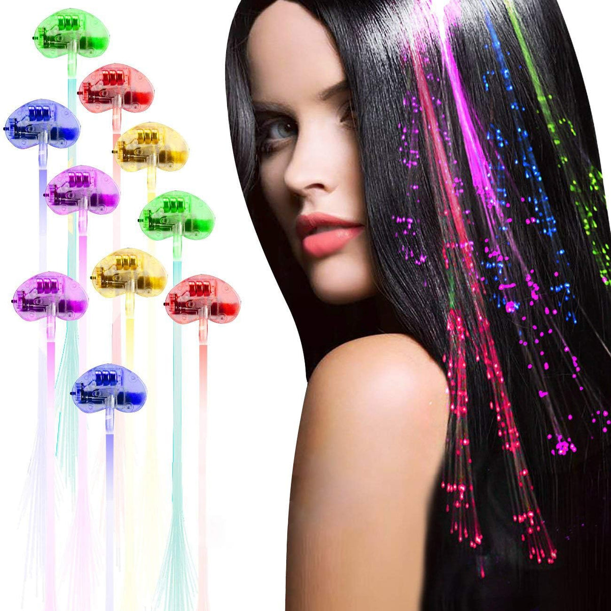 Acooe LED Light Up Hair Clips 30 Pack showing front view of multicolored flashing fiber optic barrettes