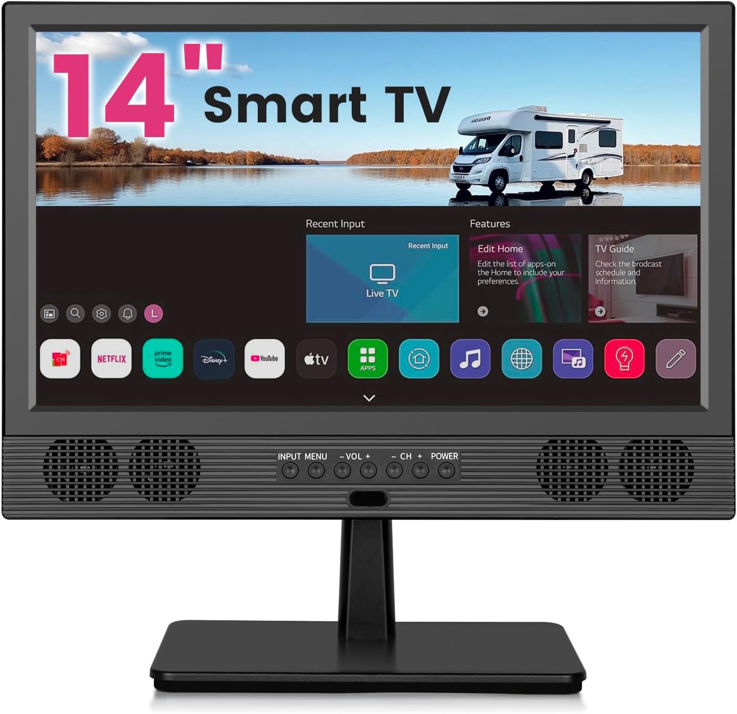 ZOSHING 14 inch small smart TV front view showing compact HD LED screen design