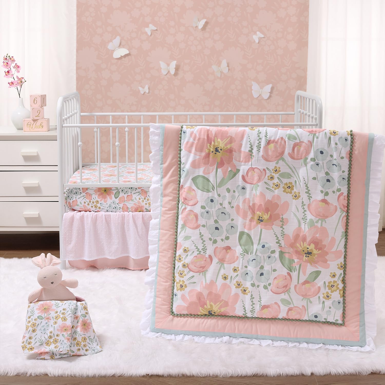 The Peanutshell organic cotton baby crib bedding set wildflower front view