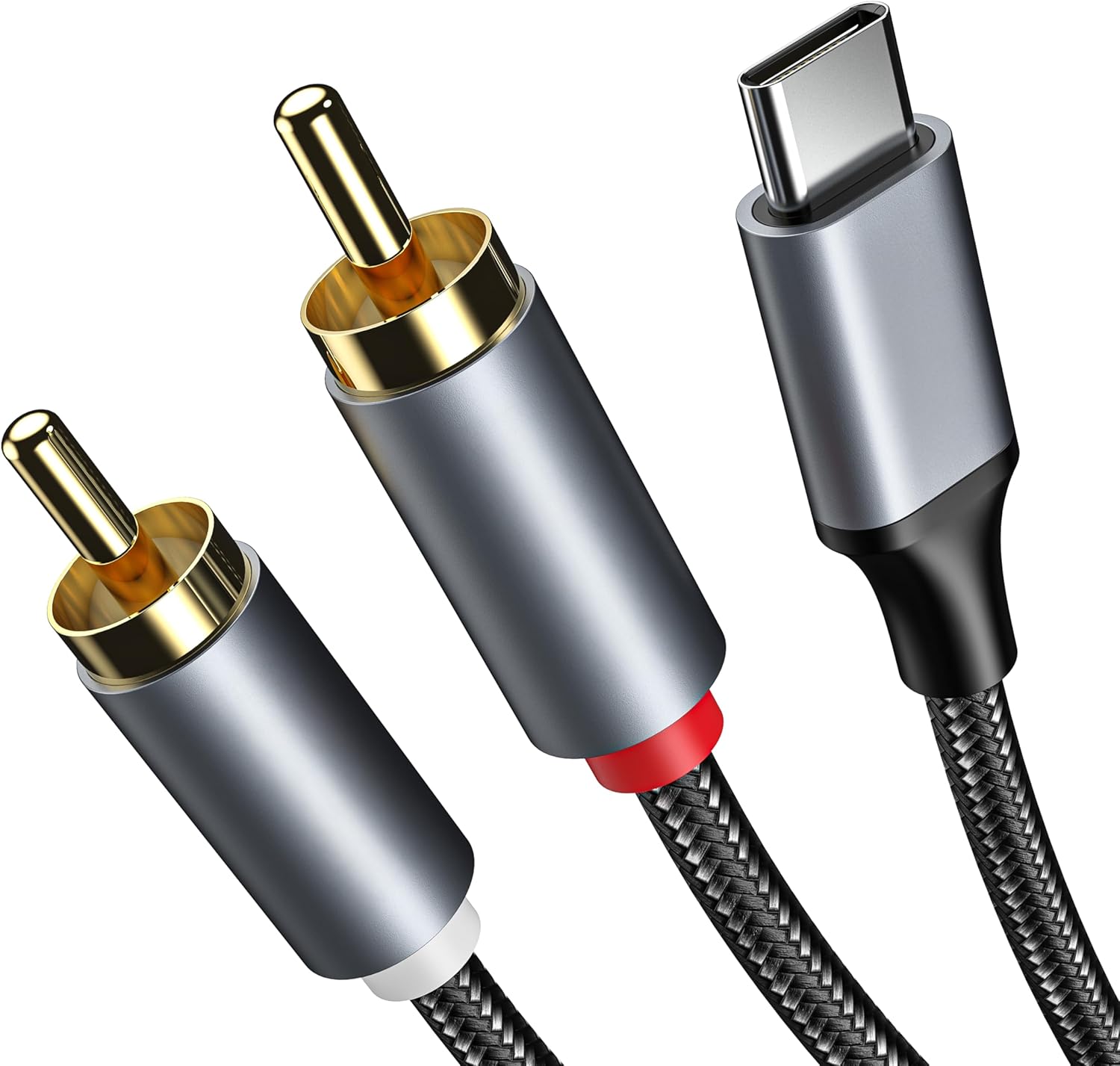 ZOOAUX PRO USB C to RCA audio cable front view showing connectors