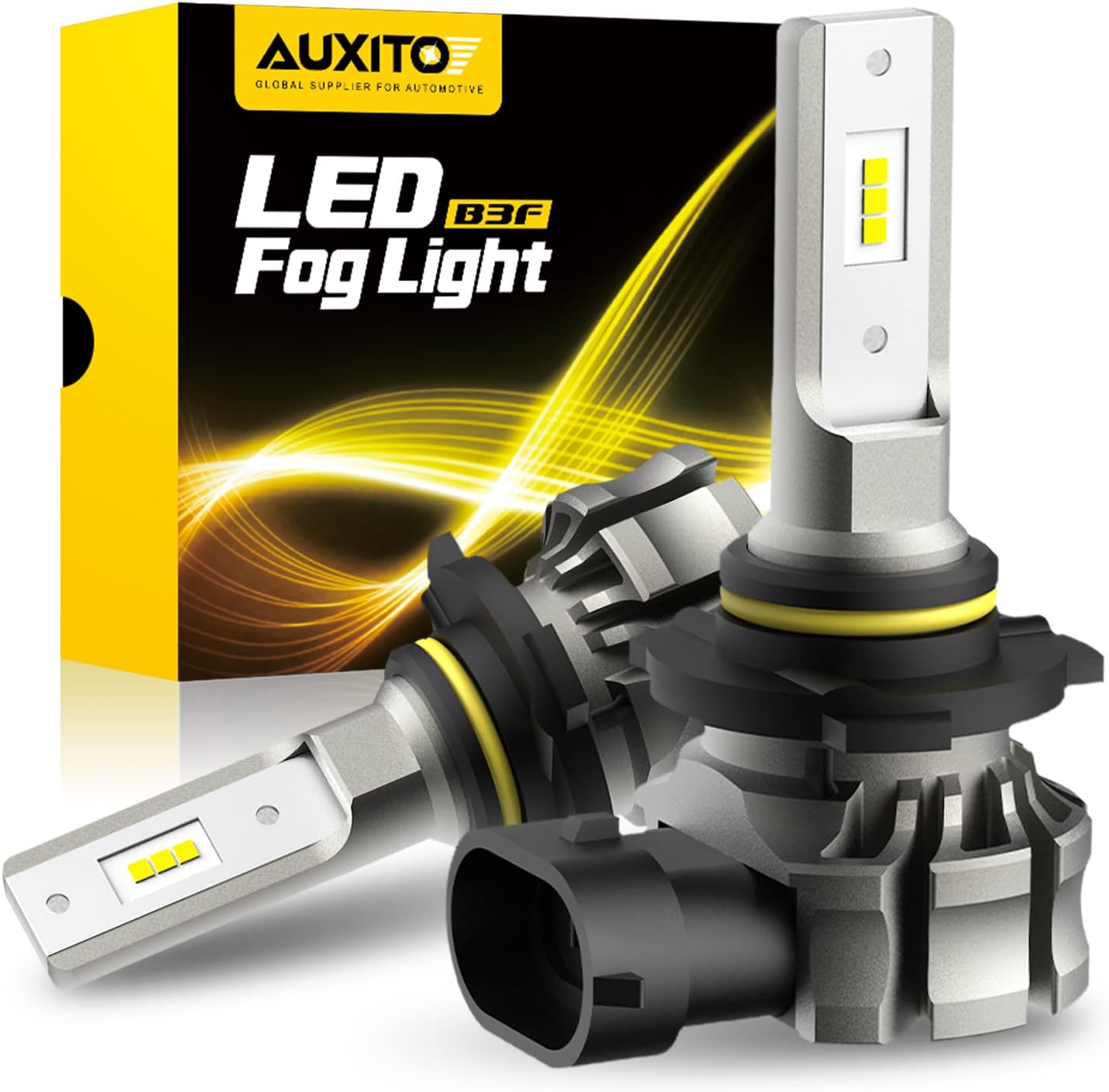 AUXITO 9145 LED fog light bulbs front view showing premium CSP LED chips.