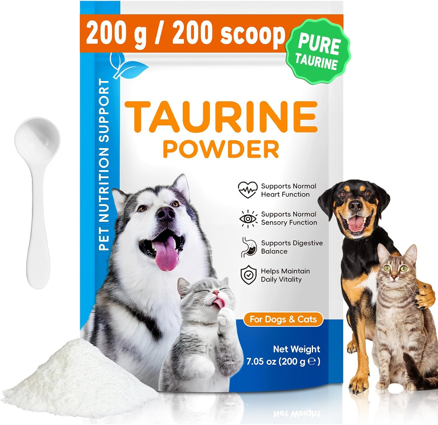 Wanfaer taurine powder for dogs and cats front view supplement bottle