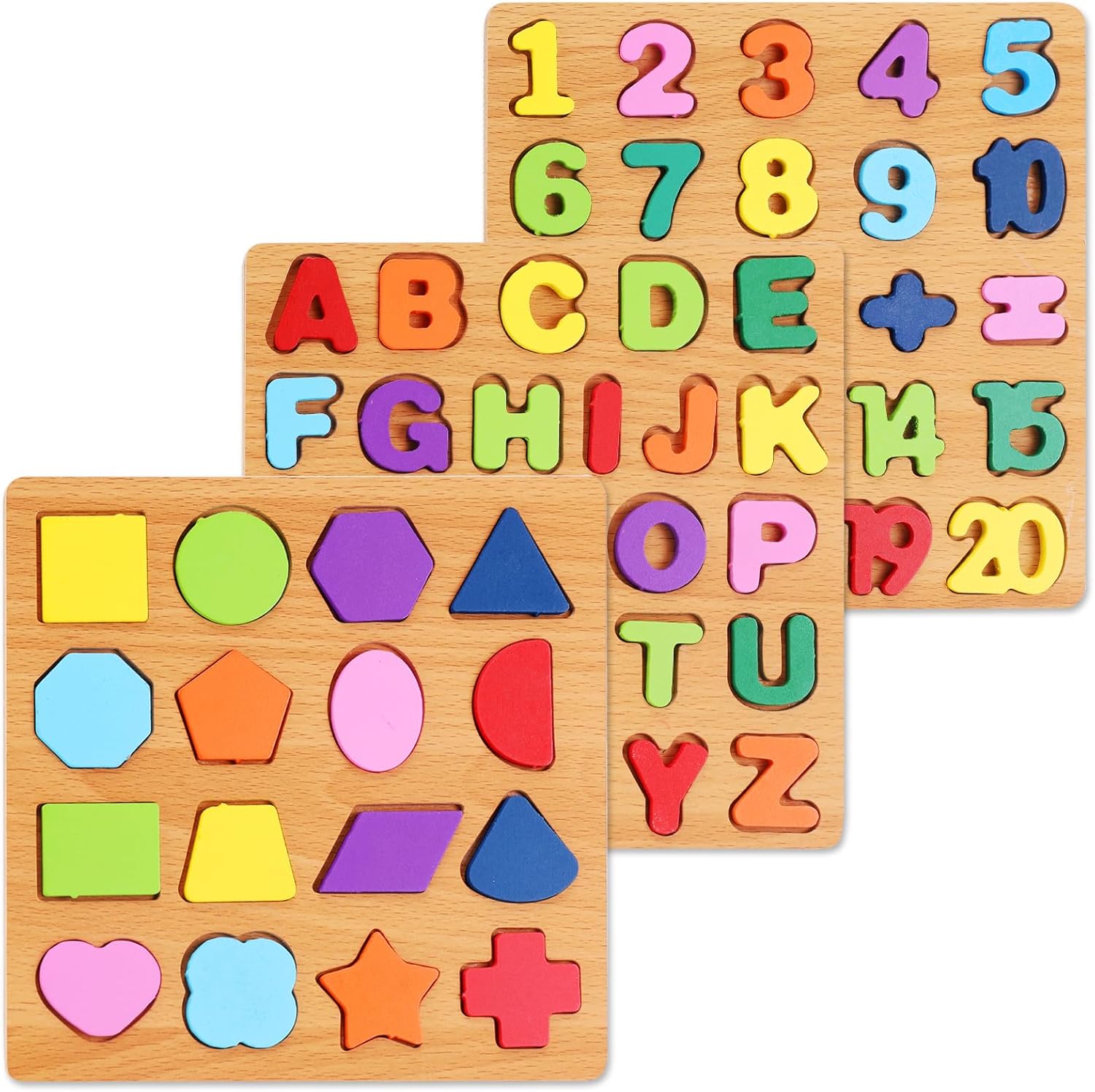 Nashrio alphabet and number wooden puzzle set front view