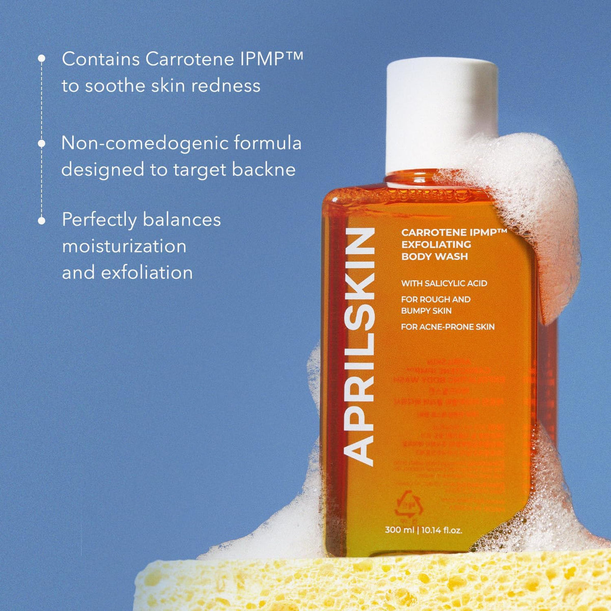Aprilskin carrotene clarifying body wash gel lathering on skin
