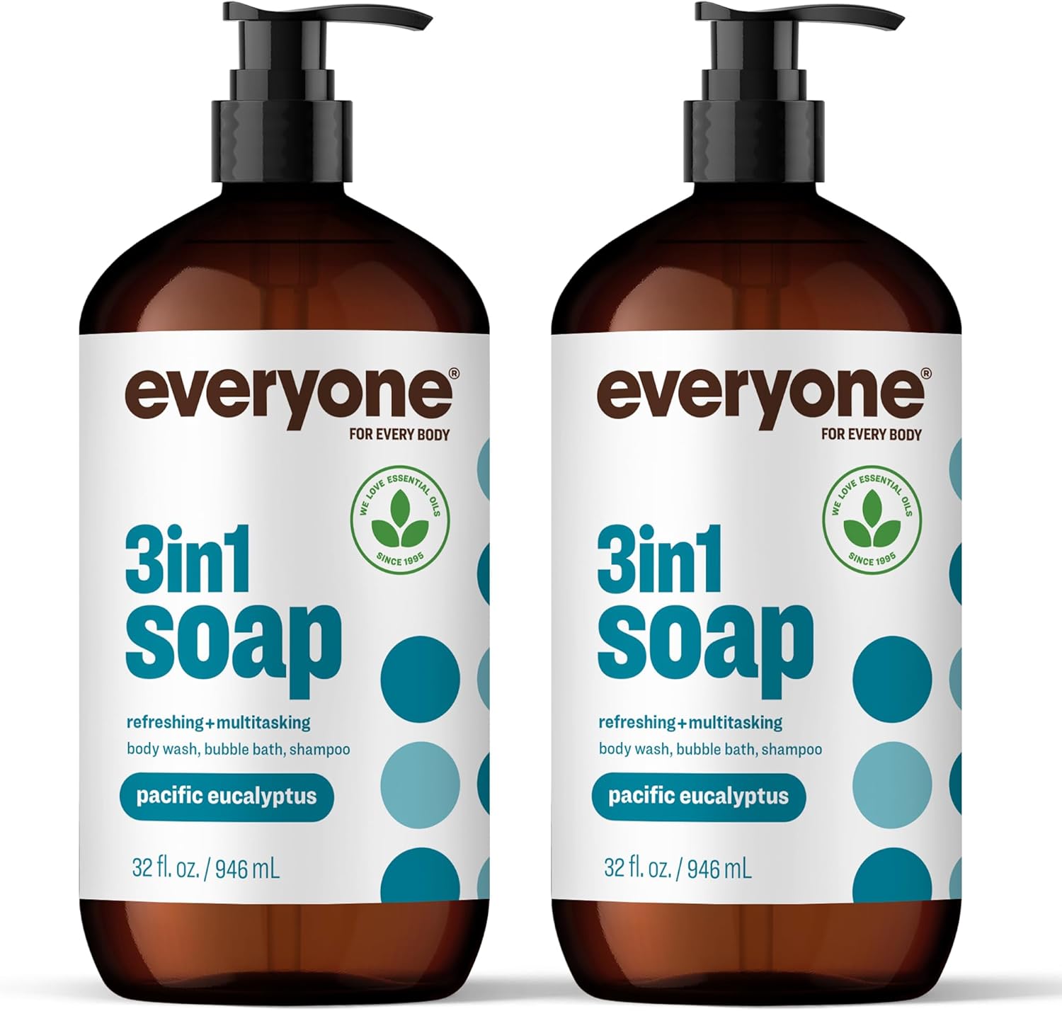 Everyone 3-in-1 Soap, Body Wash, Bubble Bath, Shampoo, 32 Ounce (Pack of 2), Pacific Eucalyptus, made with Essential Oils for Men and Women - Image 1
