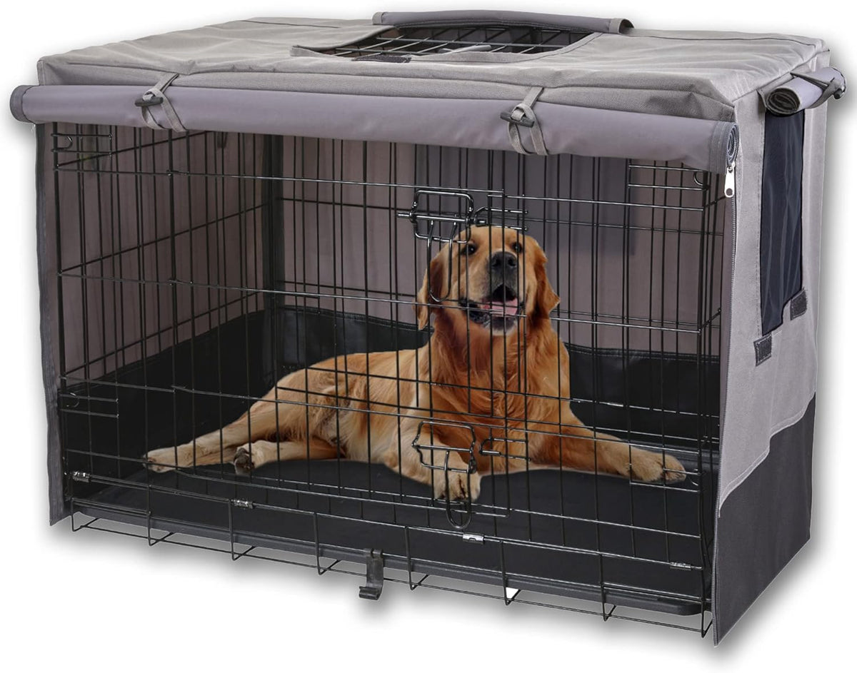Rachmi privacy dog crate cover 42 inch front view for wire pet kennel.