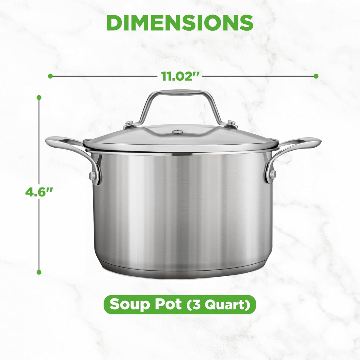 NutriChef 3-Quart Stainless Steel Soup Pot ergonomic riveted handle detail