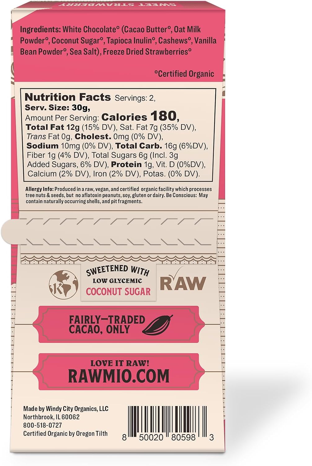 Back of Rawmio packaging with nutrition facts