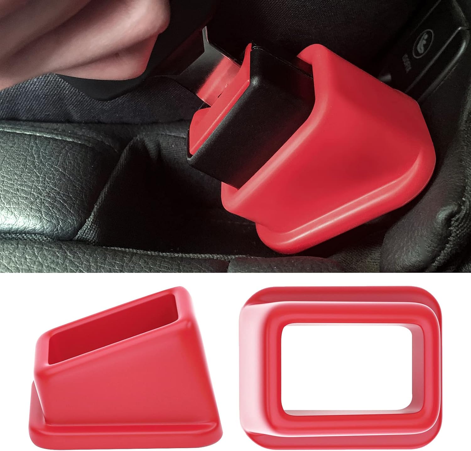 G Ganen 2-Pack Buckle Holder front view showing premium red silicone design for easy car seat belt access.