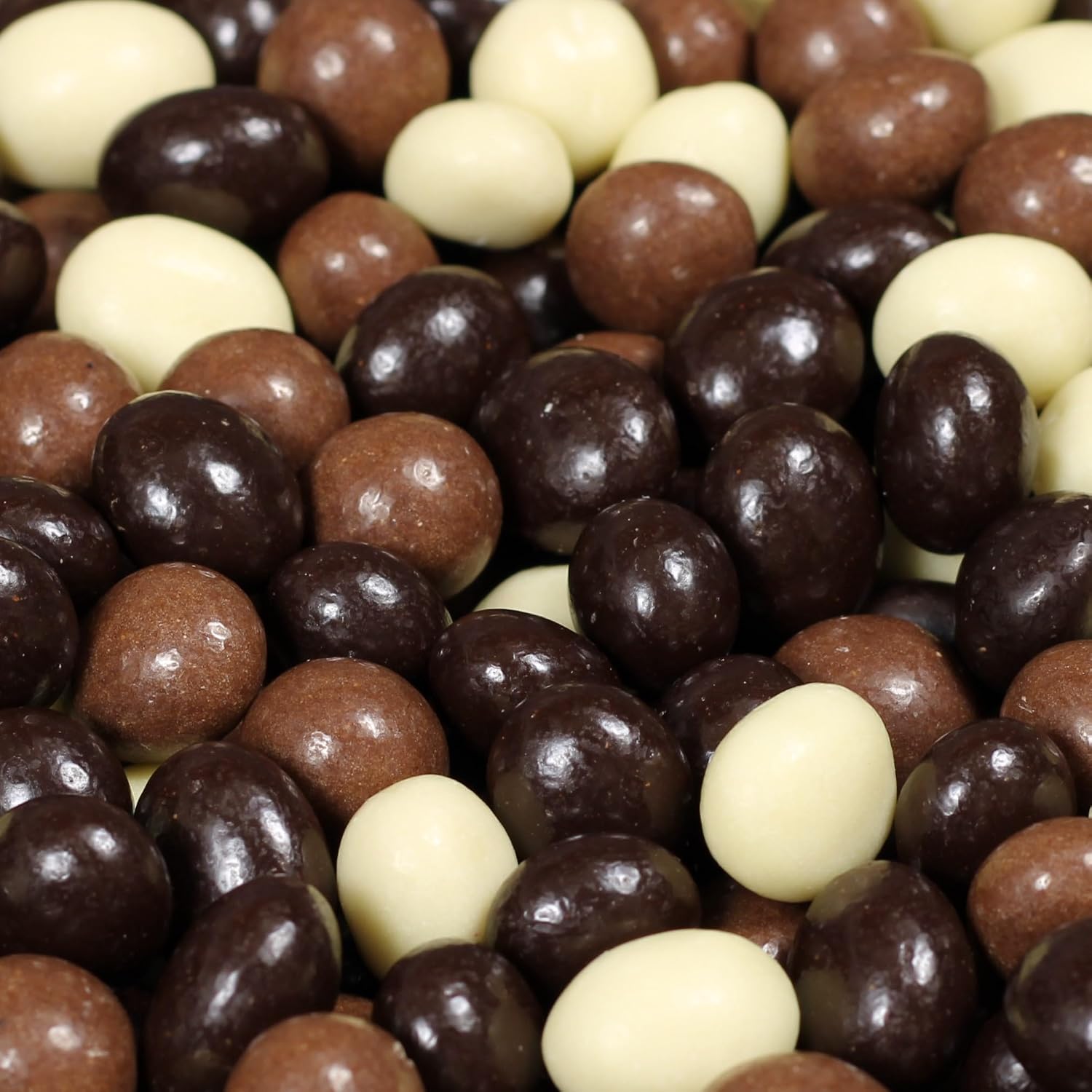 It's Delish Gourmet Chocolate Covered Espresso Beans Medley front view showing the bulk five pound bag of tri-color chocolate snacks.