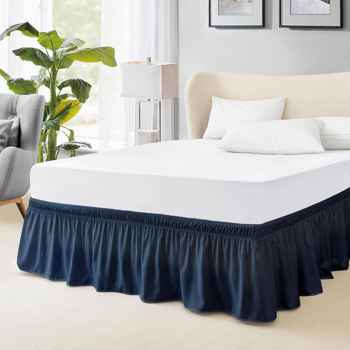 FreshCulture Queen Bed Skirt, Elastic Wrap Around Bed Skirt Queen Size, Bed Skirts for Adjustable Bed, Easy Fit with 18 Inch Drop Length, Hotel Quality Dust Ruffle for Queen Bed (White) - Image 10