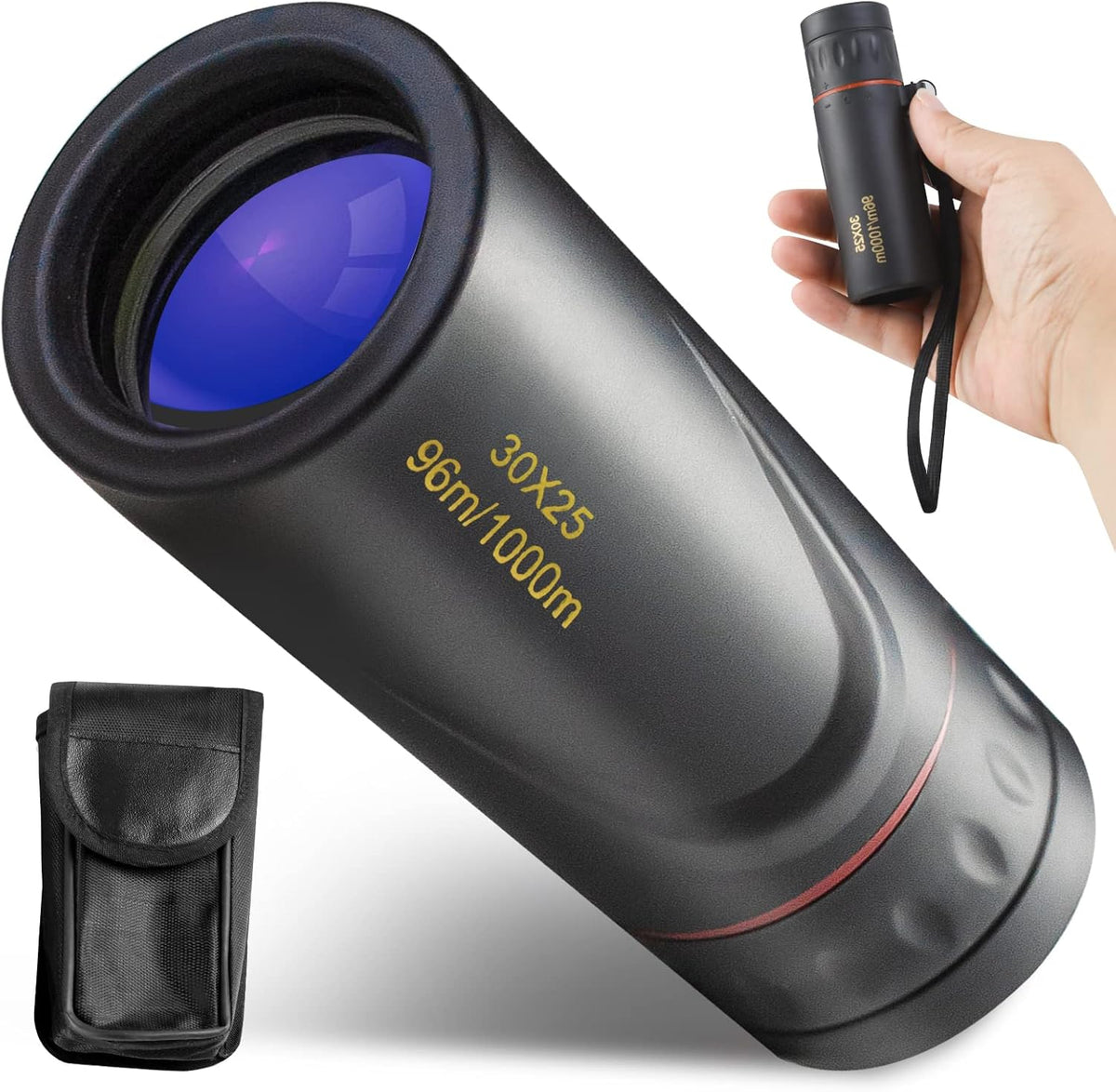 HDAJY mini monocular telescope front view showing compact black body and blue-tinted optical lens