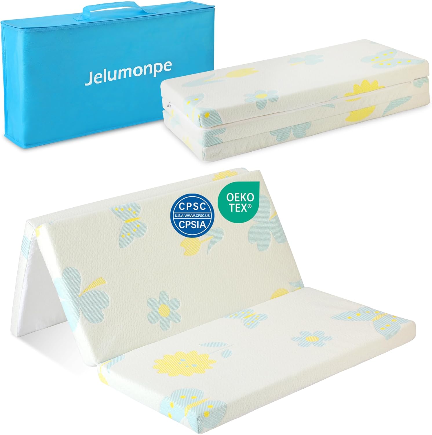 Jelumonpe trifold pack and play mattress front view
