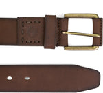Timberland leather belt brown close up of metal buckle
