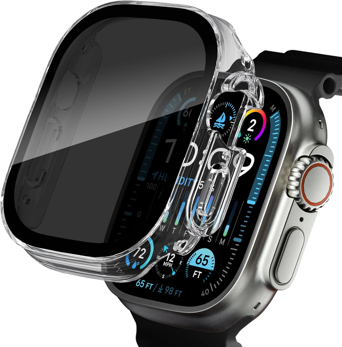 Privacy Case for Apple Watch Screen Protector Ultra 1/2 49mm | 1 Black + 1 Clear Privacy Case For Apple Watch, Anti-Spy Tempered Glass Screen Protector - Image 12