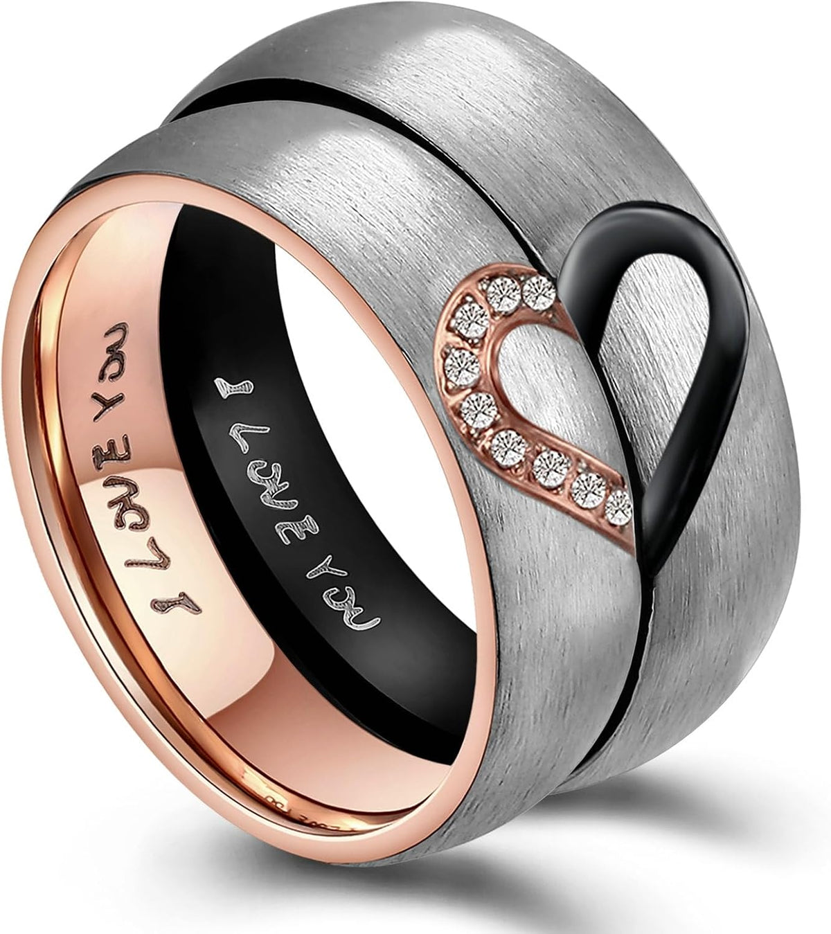 ANAZOZ couple promise ring front view showcasing heart design