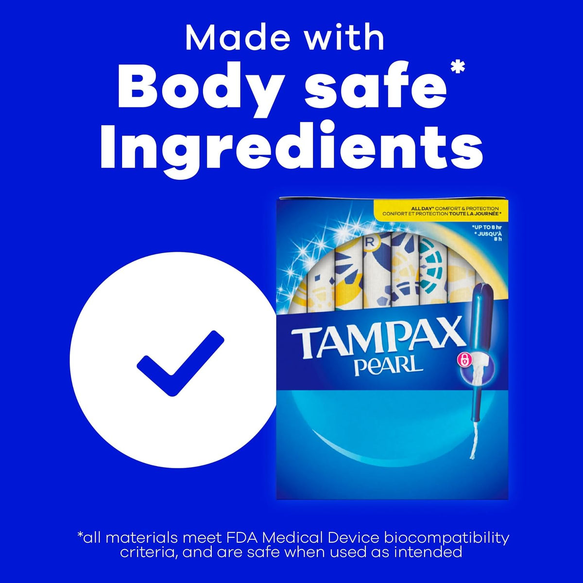 Tampax Pearl unscented tampons box back view