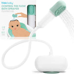 Frida Baby Control The Flow Bathtub Sprayer Attachment front view showing the spray head and dual silicone attachments for baby bath time.