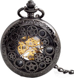BOSHIYA Mechanical Pocket Watch Luminous Steampunk Vintage Pocket Watch/with Chains/Hand Wind Up/Black Skeleton/Dial Roman Numberals... - Image 10