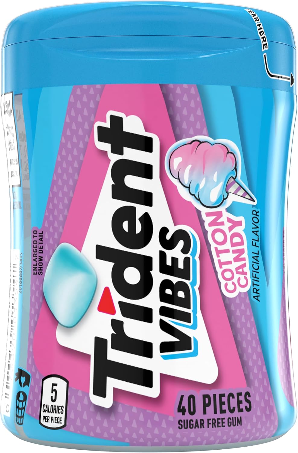 Authentic imported Trident Vibes sugar free gum bottle standing upright
