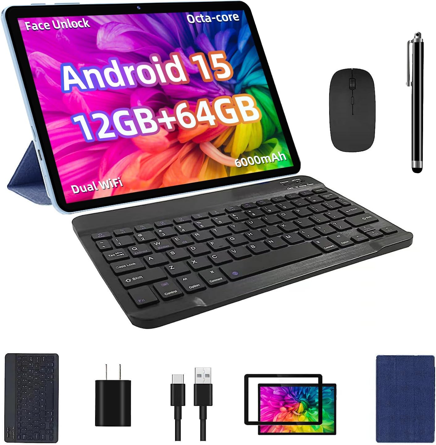 Tuohaitime Android 15 Tablet 10 inch blue front view