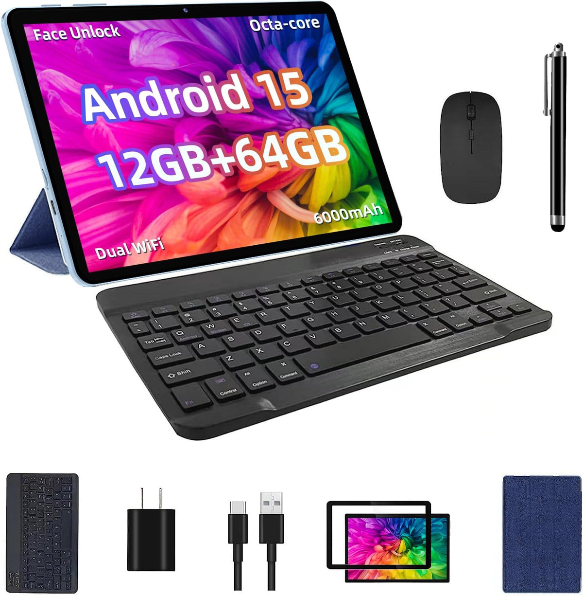 Tuohaitime Android 15 Tablet 10 inch blue front view