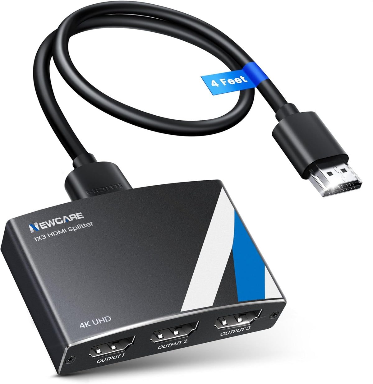 NEWCARE 4K HDMI Splitter 1 in 3 Out front view displaying input and output ports