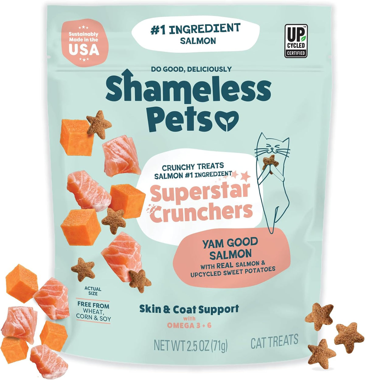 Shameless Pets crunchy cat treats front view packaging