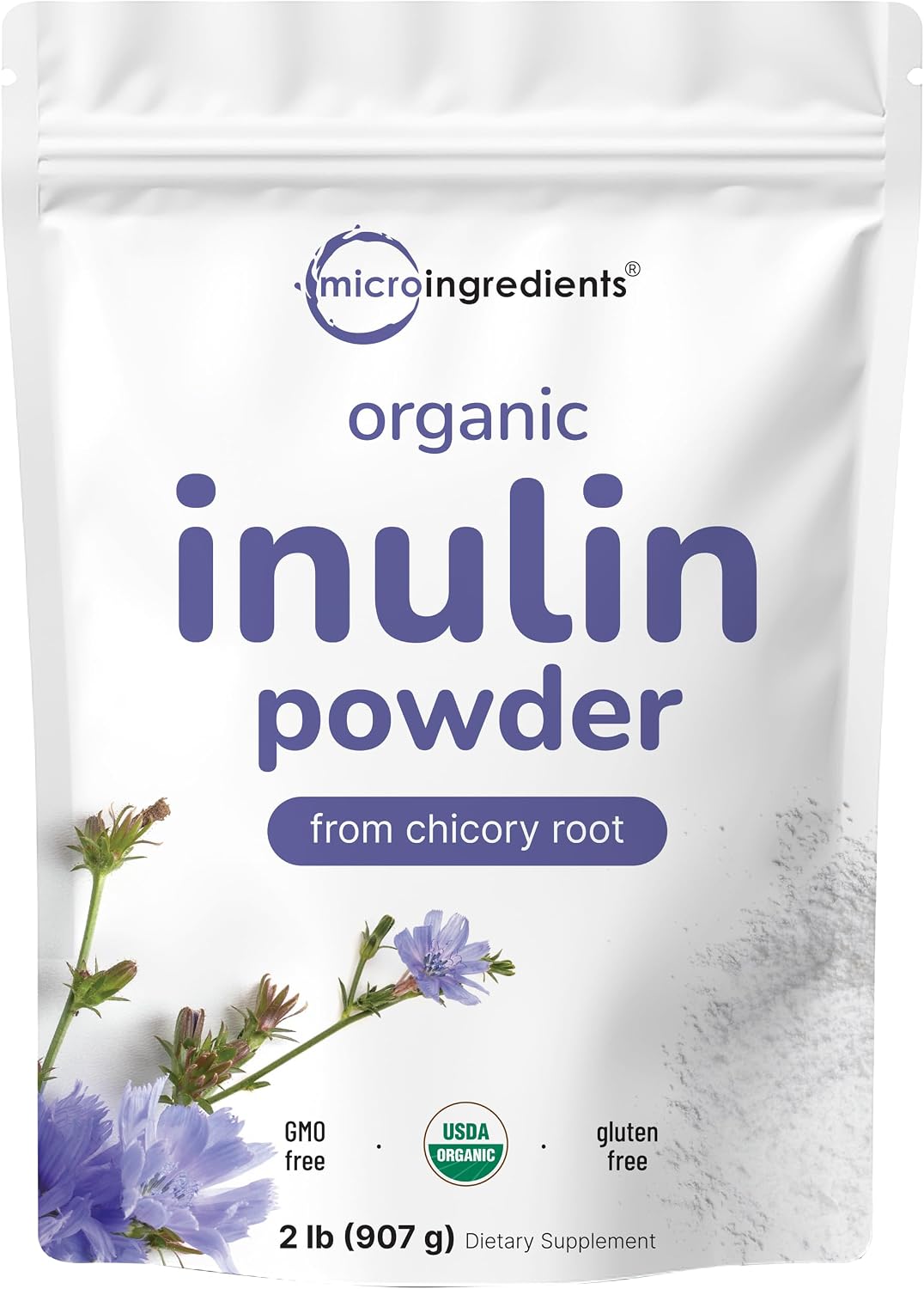 Micro Ingredients Organic Inulin Fiber Powder front view pouch packaging