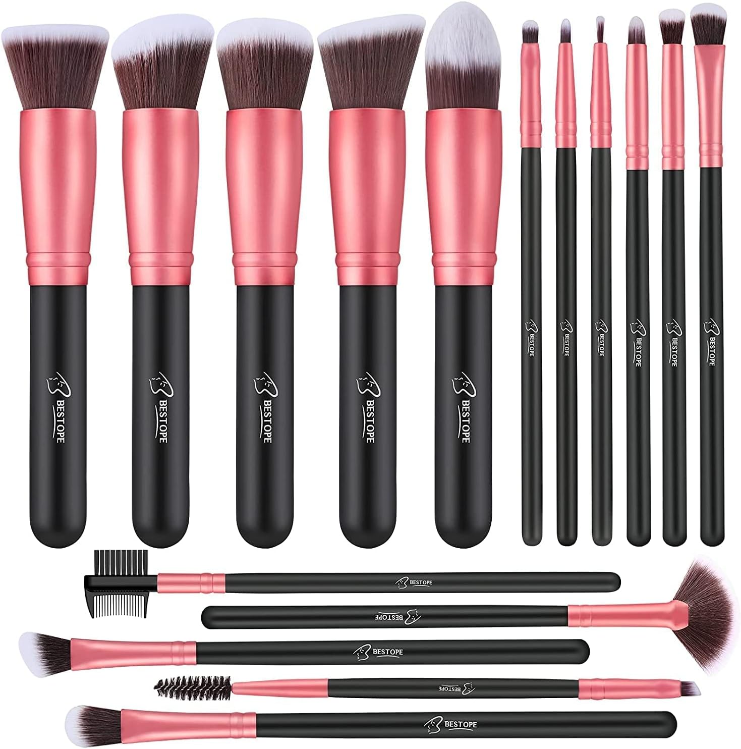 Bestope Pro sixteen piece makeup brush set front view showing complete collection of face and eye tools