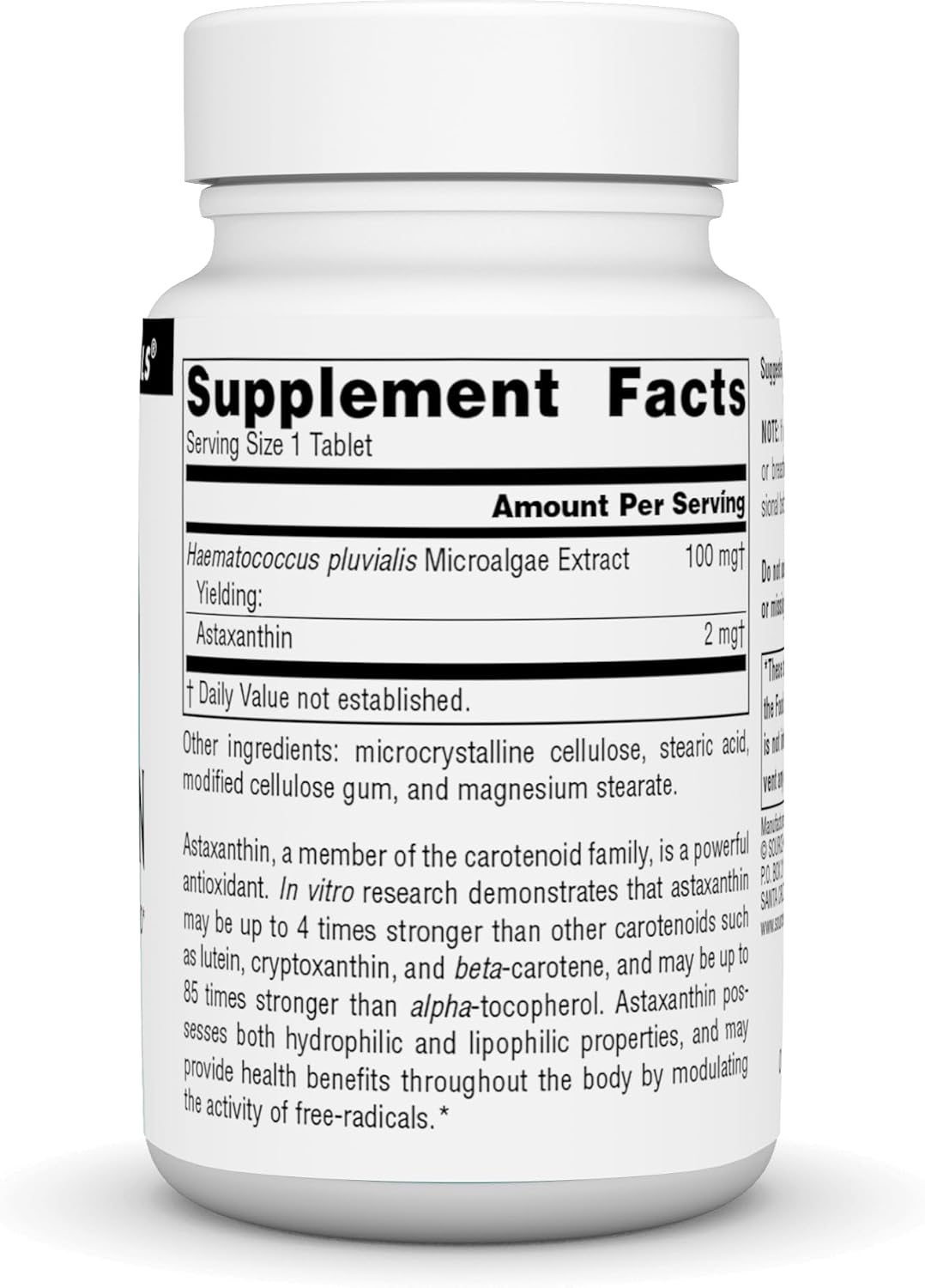 Source Naturals astaxanthin 2mg 120 tablets front view antioxidant supplement
