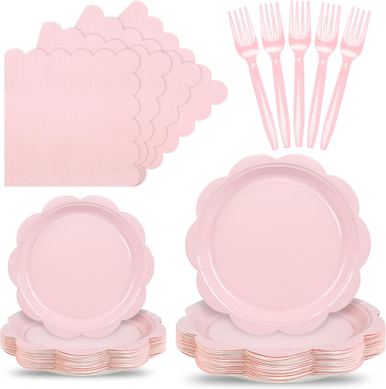 Houuqe pink paper plates and napkins set front view party supplies package