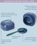 Close up of Bliss square travel jar with leak proof lid securely closed