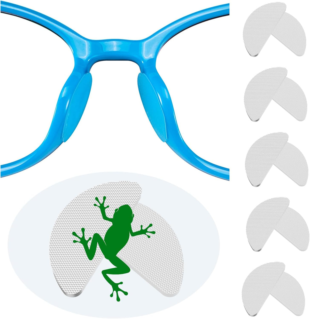 UPIONIC ultra thin eyeglass nose pads front view of clear five pair pack