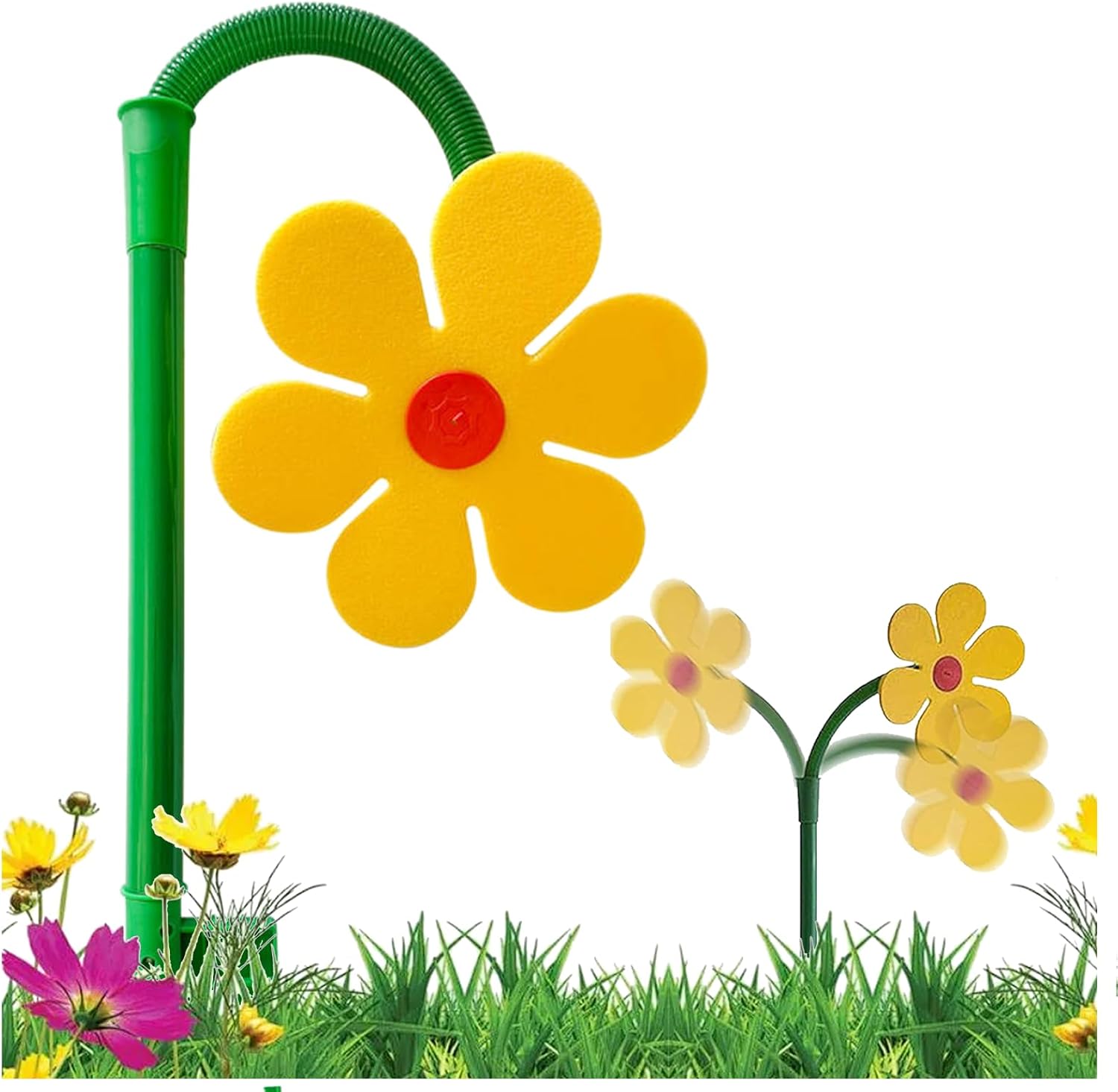Cutenniou crazy daisy sprinkler front view yellow dancing flower for lawn irrigation