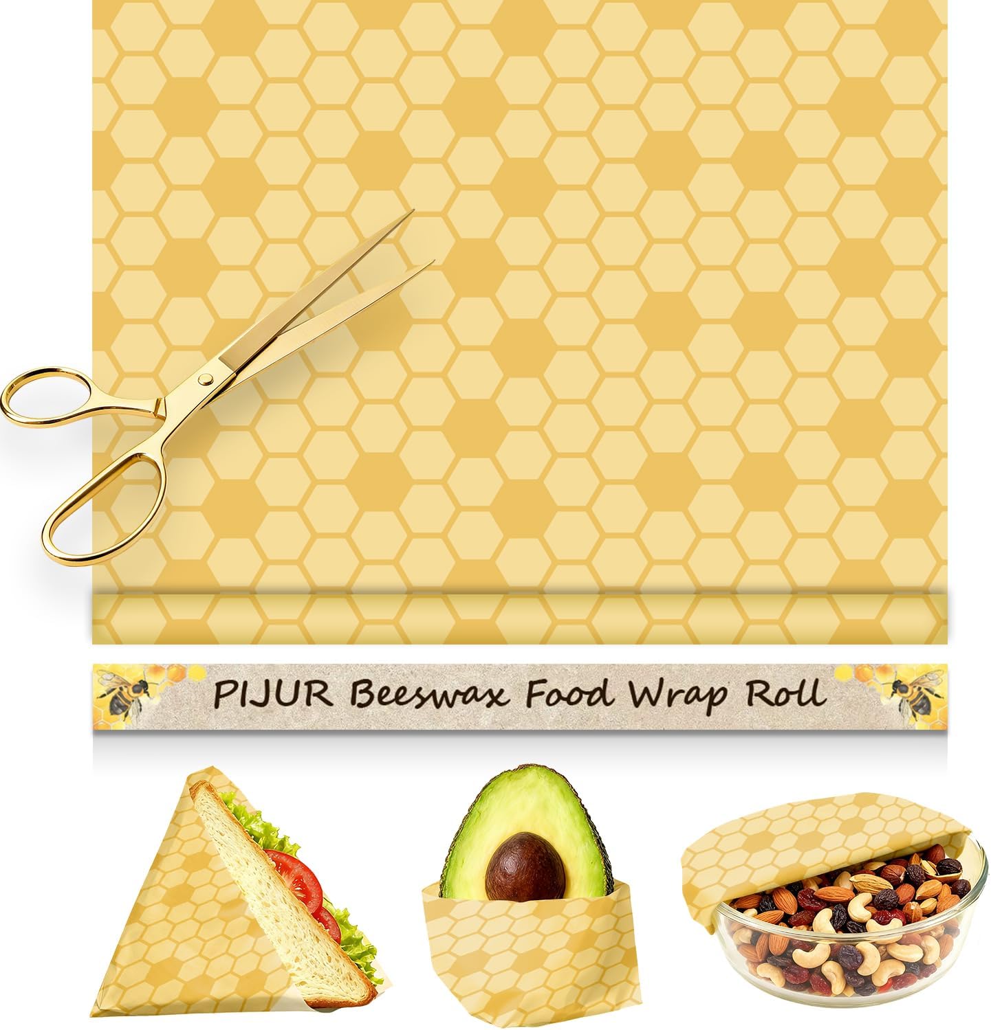 Pijur beeswax wrap roll honeycomb pattern front view
