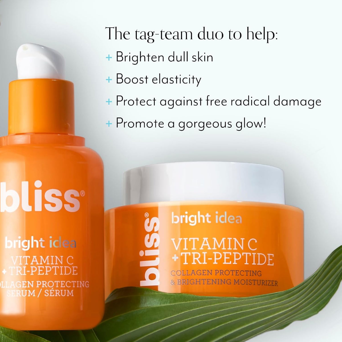Bliss skincare duo packaging showing vegan and cruelty free labels