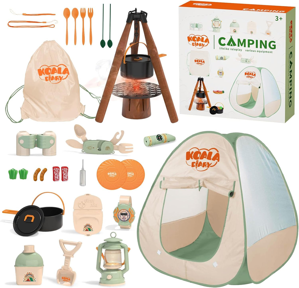 Koala Diary Kids Camping Set with pop up tent and accessories front view