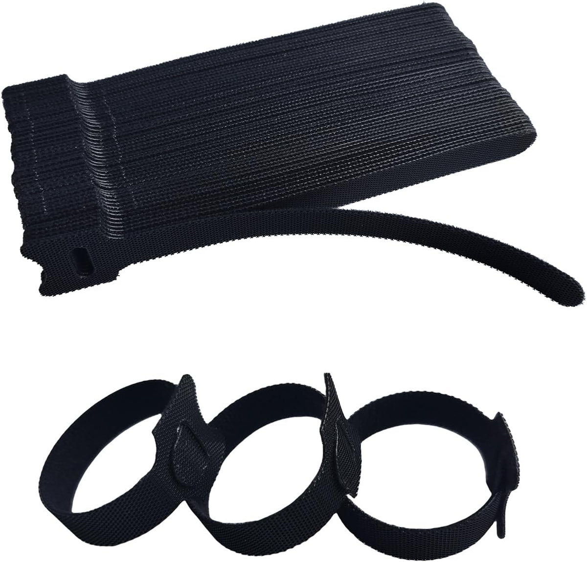 Vortalis reusable cable ties front view showcasing fifty six black pieces for home wire organization.